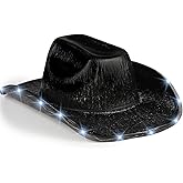 YOVECATHOU Unisex Cowboy Hat Light Up Flashing LED Brim Fun Light Up Hat For Disco Party Halloween Costume
