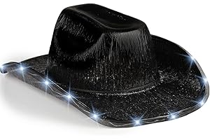 LEEMASING Unisex Cowboy Hat Light Up Flashing LED Brim Fun Light Up Hat For Wedding Prom Birthday Party Halloween Christmas
