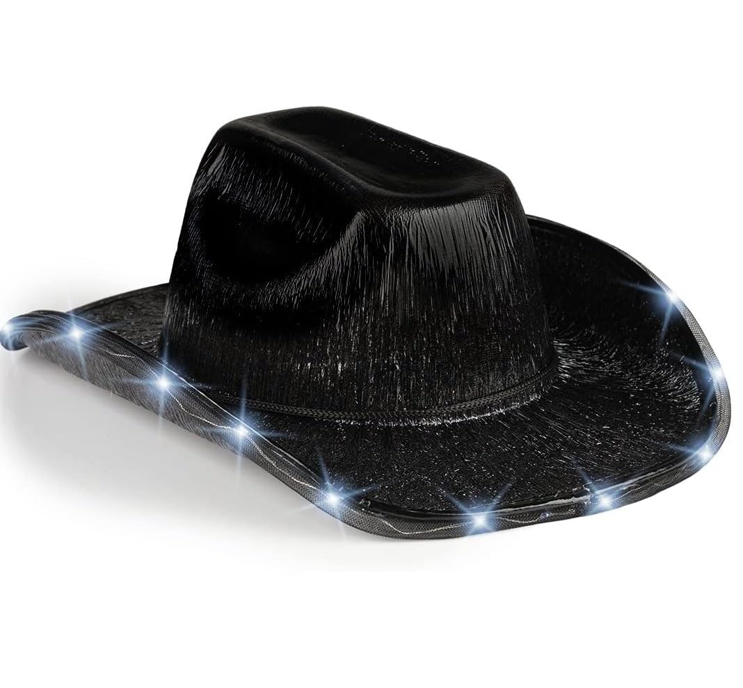 Photo 1 of **MINOR DAMAGED**
LEEMASING Unisex Cowboy Hat Light Up Flashing LED Brim Fun Light Up Hat For Wedding Prom Birthday Party Halloween Christmas (Black)