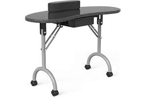 Alohappy Manicure Nail Table, Portable & Foldable Nail Desk Workstation with Large Drawer/Client Wrist Pad/Lockable Rolling Wheels/Carrying Case for Spa Beauty Salon (Black&Gray)