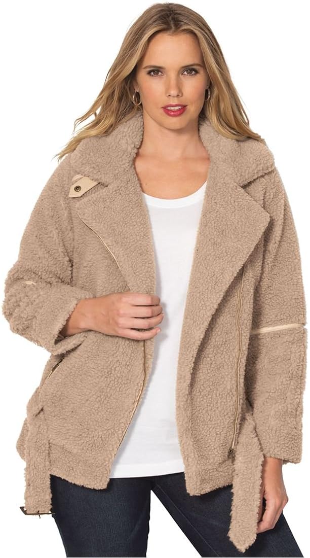 Roamans Plus Size Moto Fleece Coat at Amazon Women's Coats Shop