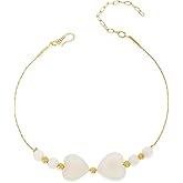 Agriajun Heart White Beaded Link Bracelets for Women, Boho Handmade Adjustable Gold Beads Stackable Bracelet Fashion Jewelry Gift.