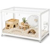 Hamster Cage with Wheels, Acrylic Habitat for Small Animals, 39.4" | Spacious acrylic hamster habitat with wheels, large front door and secure base for hamsters, gerbils, mice and more