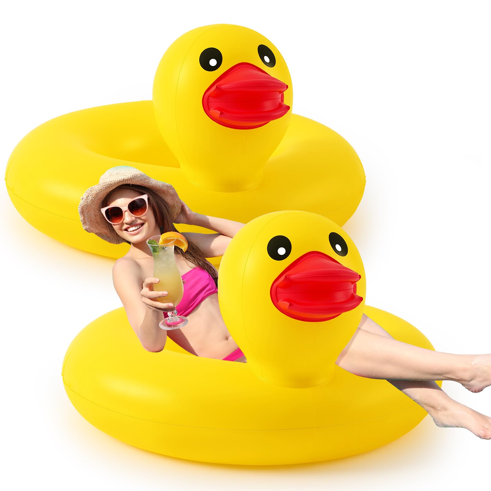 Photo 1 of Hungdao 2 Pcs Funny Duck Pool Floats Large 39.4'' Rubber Ducks Floatie Inflatable Tube Swim Ring Giant for Summer Beach Swimming Pool Carnival Birthday Party Floaty Supplies Adults (Cute)