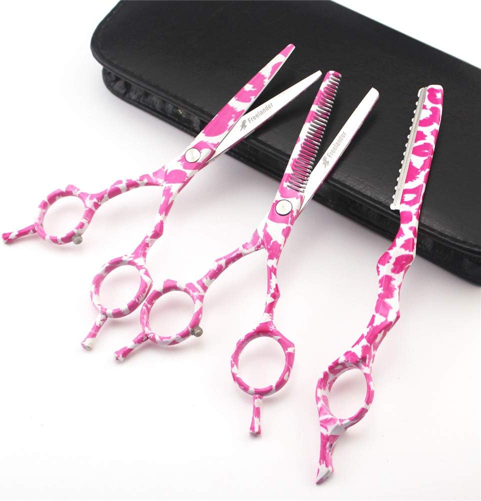 hya 5.5 Inch Hair Scissors Set Pink Leopard Quality Hairdressing Scissors Cutting Scissors + Thinning Scissors + Razors +cases
