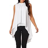 Seta T Women's High Low Tops Mock Neck Chiffon Blouse Tie Back Asymmetrical Sleeveless Shirt Casual Summer Top