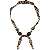 JGHIFLYE Leopard Scarf Fabric Choker Necklace for Women, Beads Adjustable Bandana Brown Silk Satin Style Jewelry Necklace for Holiday