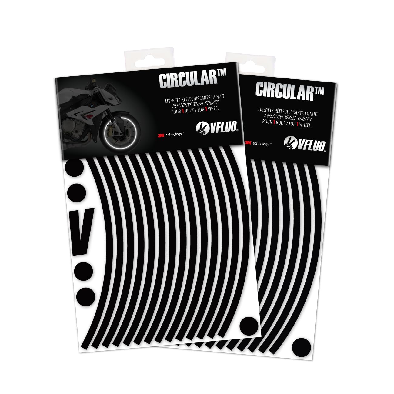 VFLUO - Motorcycle Reflective Wheel Stripes kit, 1 Wheel Rim Stickers Pack, 3M Technology™ - High lateral Visibility, Discreet and Design, Easy Installation - Set of 2