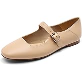 DREAM PAIRS Women's Silver Square Toe Mary Jane Flats: Comfortable Casual Slip On Dress Shoes with Buckle Strap for Women's Daily Wear