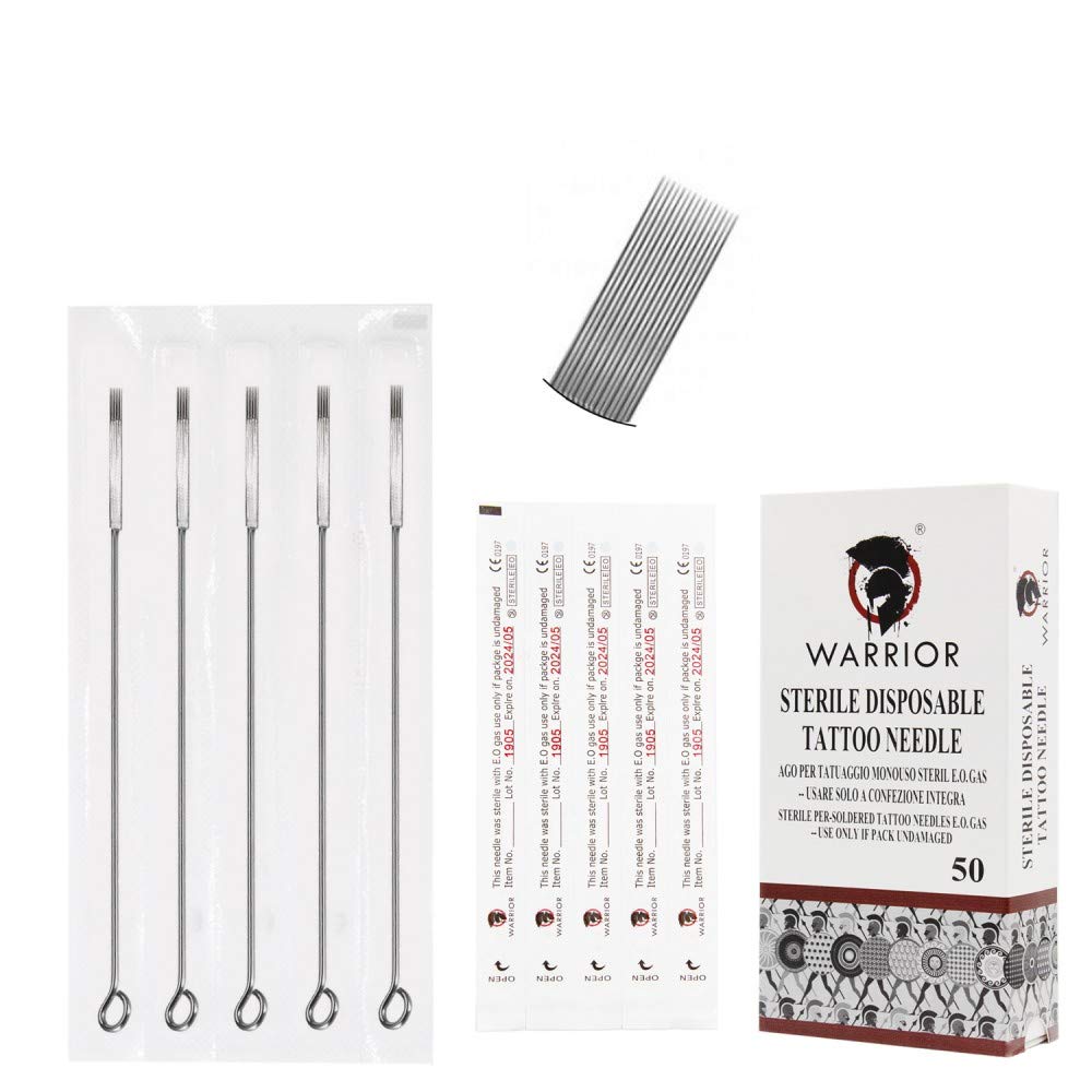 WARRIOR Magnum Steel Tattoo Needles pre-sterile with E.O. gas in individual blister pack.Tattoo supply Disposable Surgical for Tattoo Machine Flat Measure 0.35 mm(T1215F/50pz)