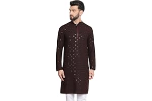 Sojanya (Since 1958 Men'S Cotton Contrast Embroidered Sequinned Long Kurta