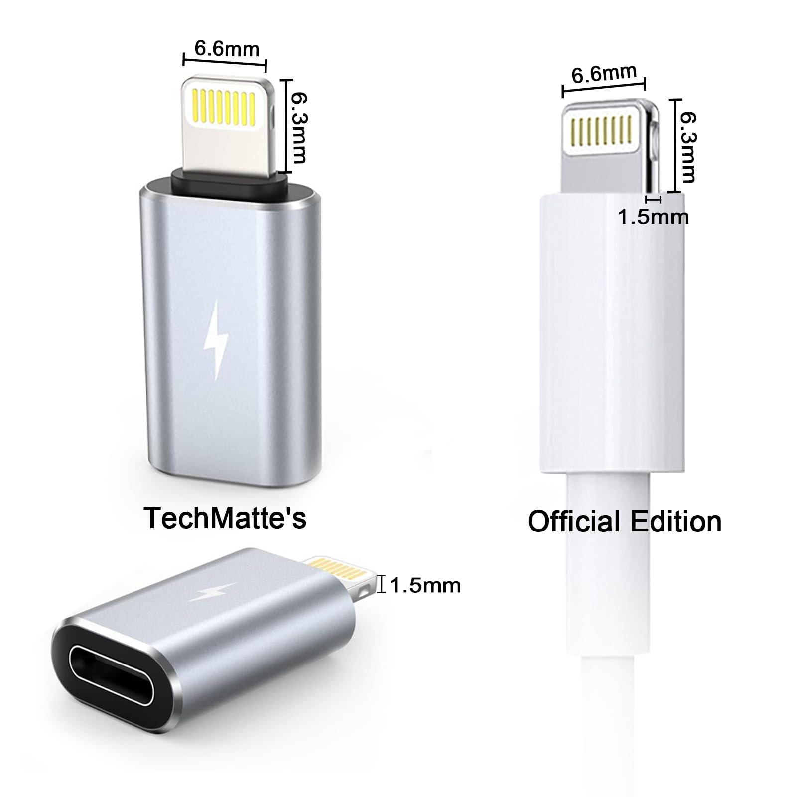 TechMatte Female USB C to Male Lightning Adapter 2 Pack 2.2A Charging Data Transfer, Compatible with iPhone 14, 13, 12, 11 Xs iPad iPod AirPods, Not for Audio Headphones/OTG Firewire Anti-Lost, Grey
