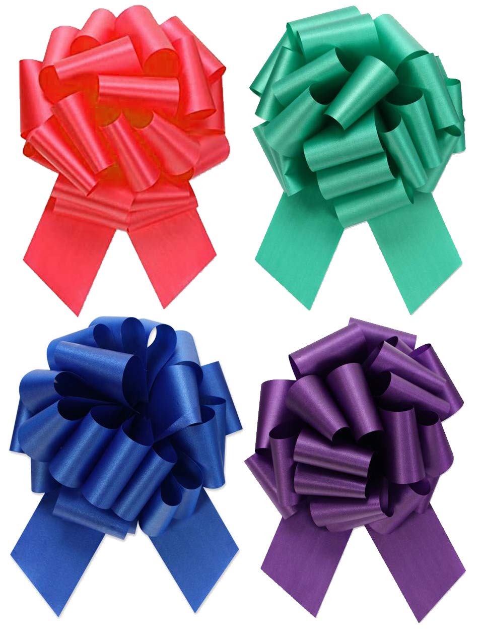 Extra Large Assorted Mix Gift Wrap Pull Bows - 8" Wide, XL Ribbon Big Pull Flower Bows for Gifts and Presents, Set of 4 (Assorted Mix)