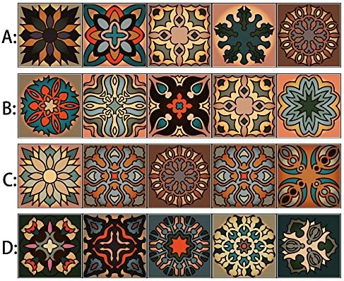 Colorful Tile Sticker, Moroccan Style Retro Wall Sticker Home Bathroom Kitchen Oil Proof Waterproof Waist Line Sticker A-D