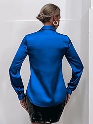 MakeMeChic Women's Satin Silk Long Sleeve Blouse