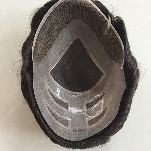 Fine Mono With 3 Pu Bands With 1 Inch French Lace Front Human Hair Men's Toupee Hair Replacement System Dark Brown Color #2