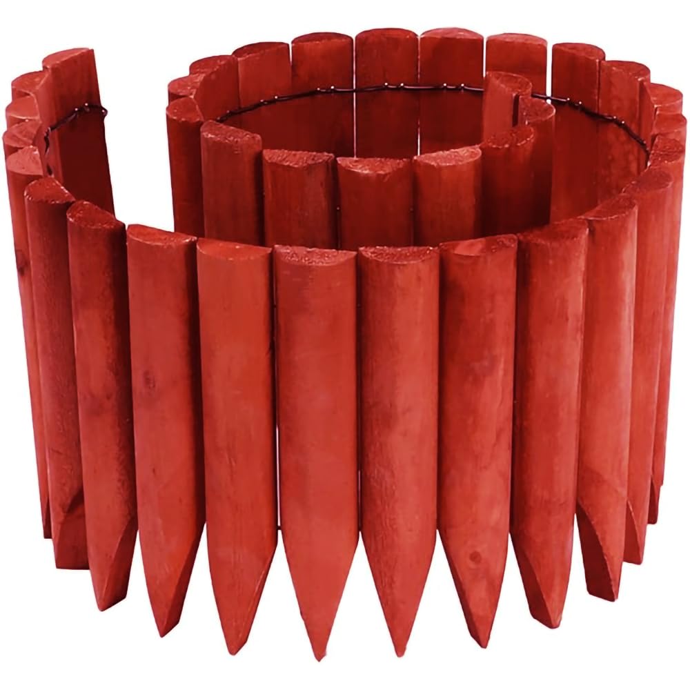 JonesHouseDeco Wooden Fence Edging Outdoor Garden Lawn Landscape Flexible Decorative Border 120cm x 20cm Red No Digging Required, Suitble for Garden Tree Ring Lawn Shaping Border