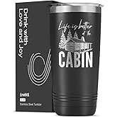 Onebttl Gifts for Cabin Owners, Cabin Gifts for Men, Life is Better at the Cabin Cup, 20oz Cabin Lover Gifts Stainless Steel Tumbler Cup with Lid, Double Wall Vacuum Insulated Travel Coffee Mug