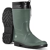 TerraTrax Men's Deck Boots Natural Rubber (Not PVC) - Waterproof Slip On Rain Boots for Fishing, Farming & Gardening - Flexible Anti-Fatigue Mud Shoes with Adjustable Cuff (Botas de Trabajo)