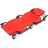 BESTOOL 44-Inch Mechanic Creeper, 450 lb, 6 PU Swivel Casters, Red | Heavy-Duty Metal Frame with a Fully Padded Cushion and 2-Inch Ground Clearance for Access Under Cars, Trucks, SUVs, and Vans.