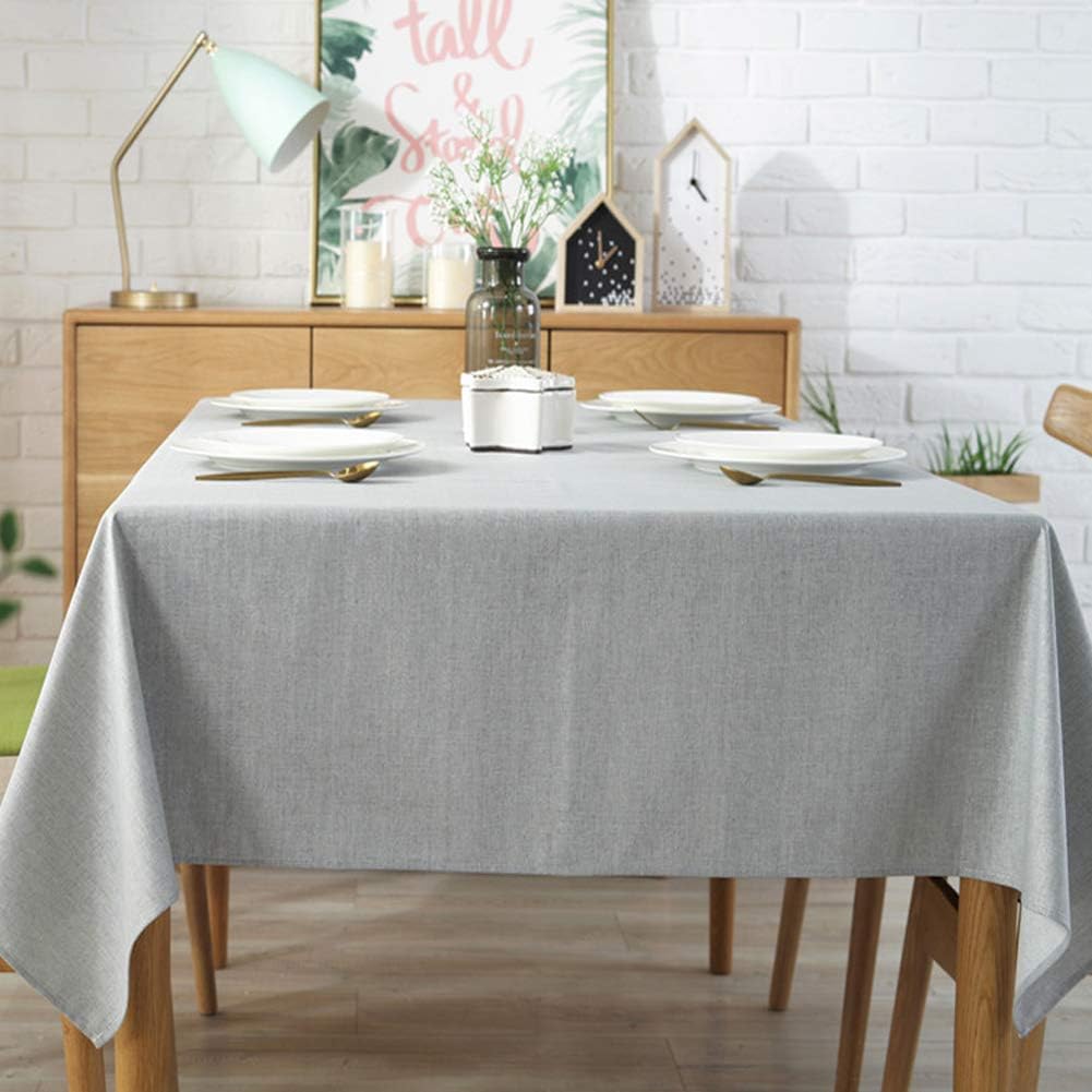 Amzali Solid Cotton Linen Tablecloth Heavy Weight Waterproof Table Cover Dust-Proof Picnic Kitchen Dinning Tabletop Home Decoration (Square 53 x 53 Inch,Grey)
