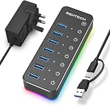 RSHTECH RGB Powered USB Hub 7-Port USB 3.0 USB-C Splitter 14 RGB Modes