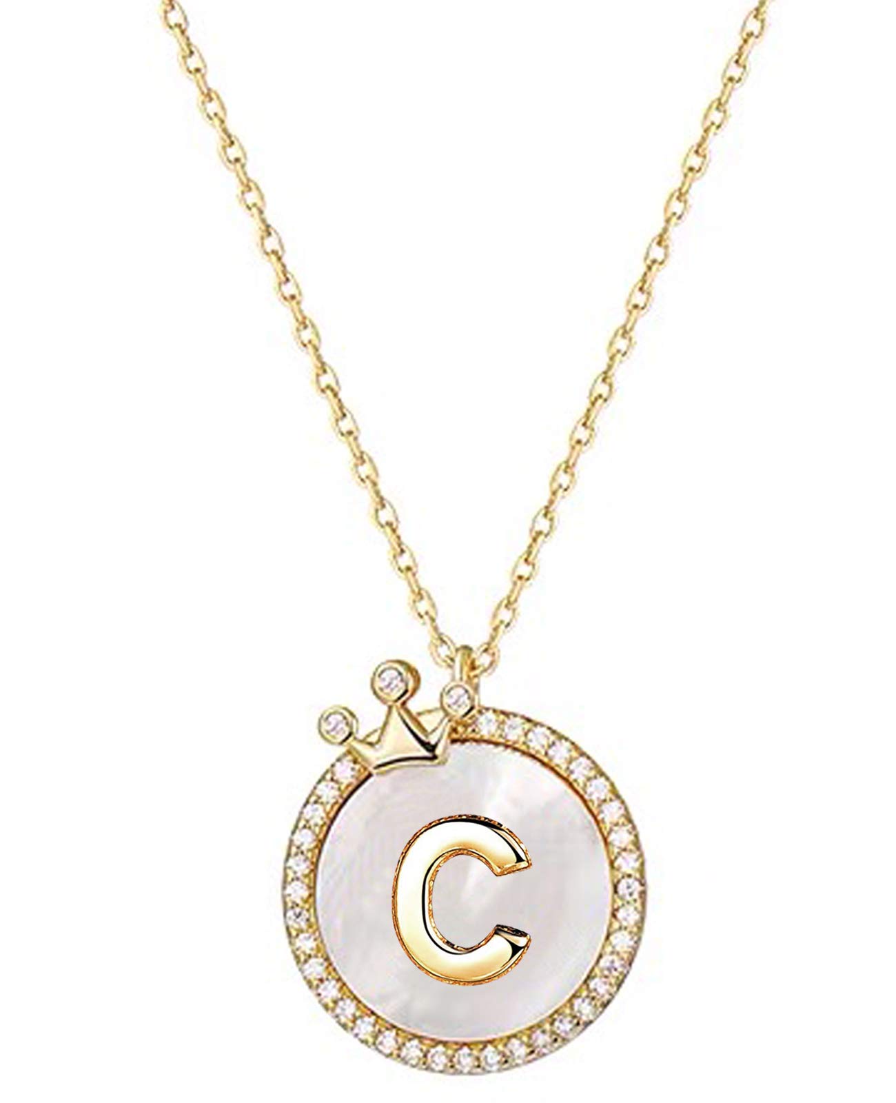 YOUFENG Jewellery Gold Initial Letter Necklace for Woman Girl 14K Gold Plated Dainty Crown Necklace Personalized Capital Necklaces Gifts for Women