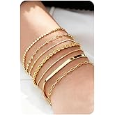 UBGICIG 6/7Pcs 16K Gold Plated Bracelets for Women Trendy, S925 Silver Plated Bracelet Stack, Non Tarnish Waterproof Bracelets for Women, Paperclip Herringbone Figaro Cuban Twist Chains, 6.5"+2"
