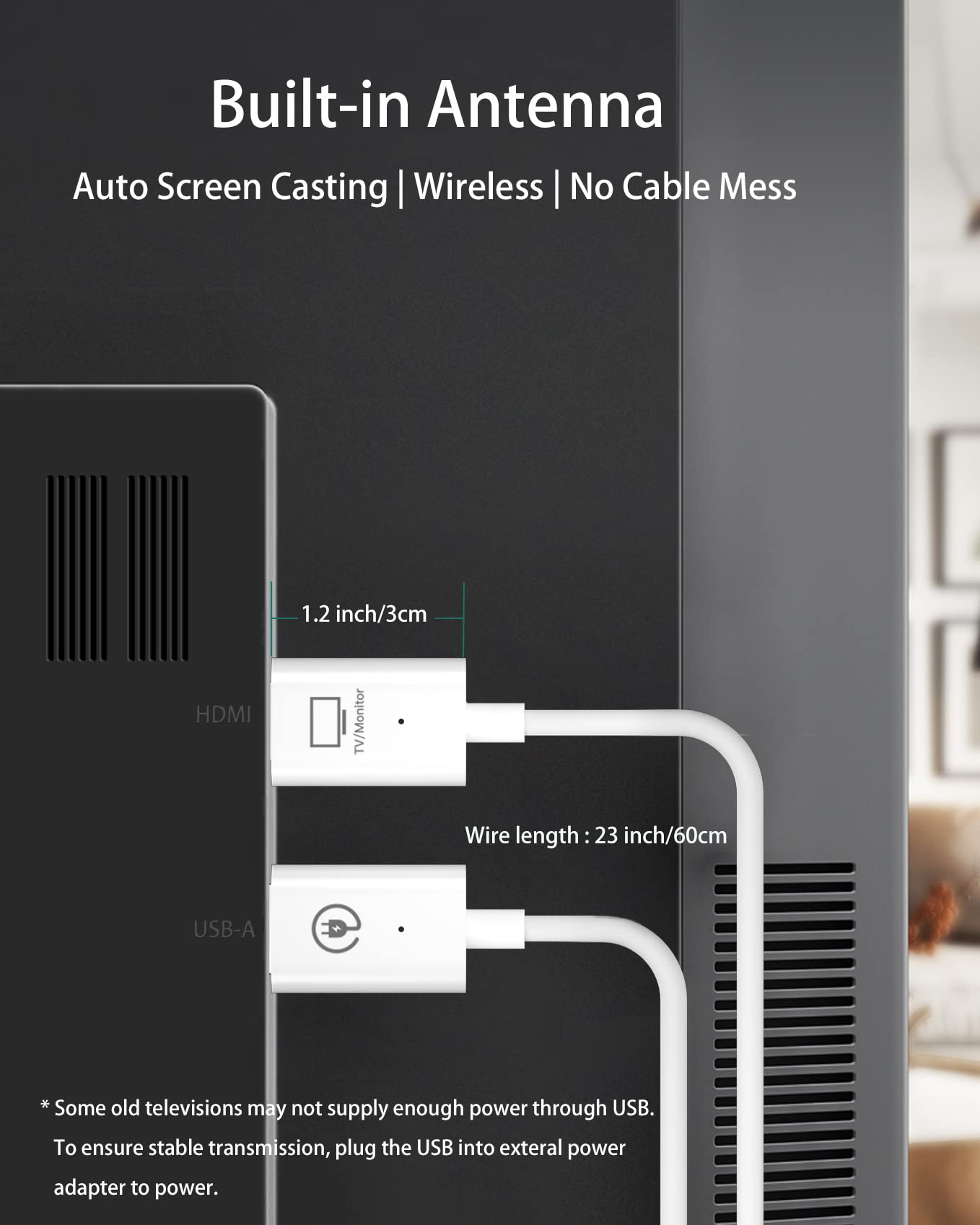 SmartSee Wireless HD Transmitter and Receiver Kit, Mini Screen Mirroring Adapter Streaming Video Audio Media from Laptop PC TV Box DSLR PS3/4 to Monitor TV Projector Display (1 TX and 1 RX)
