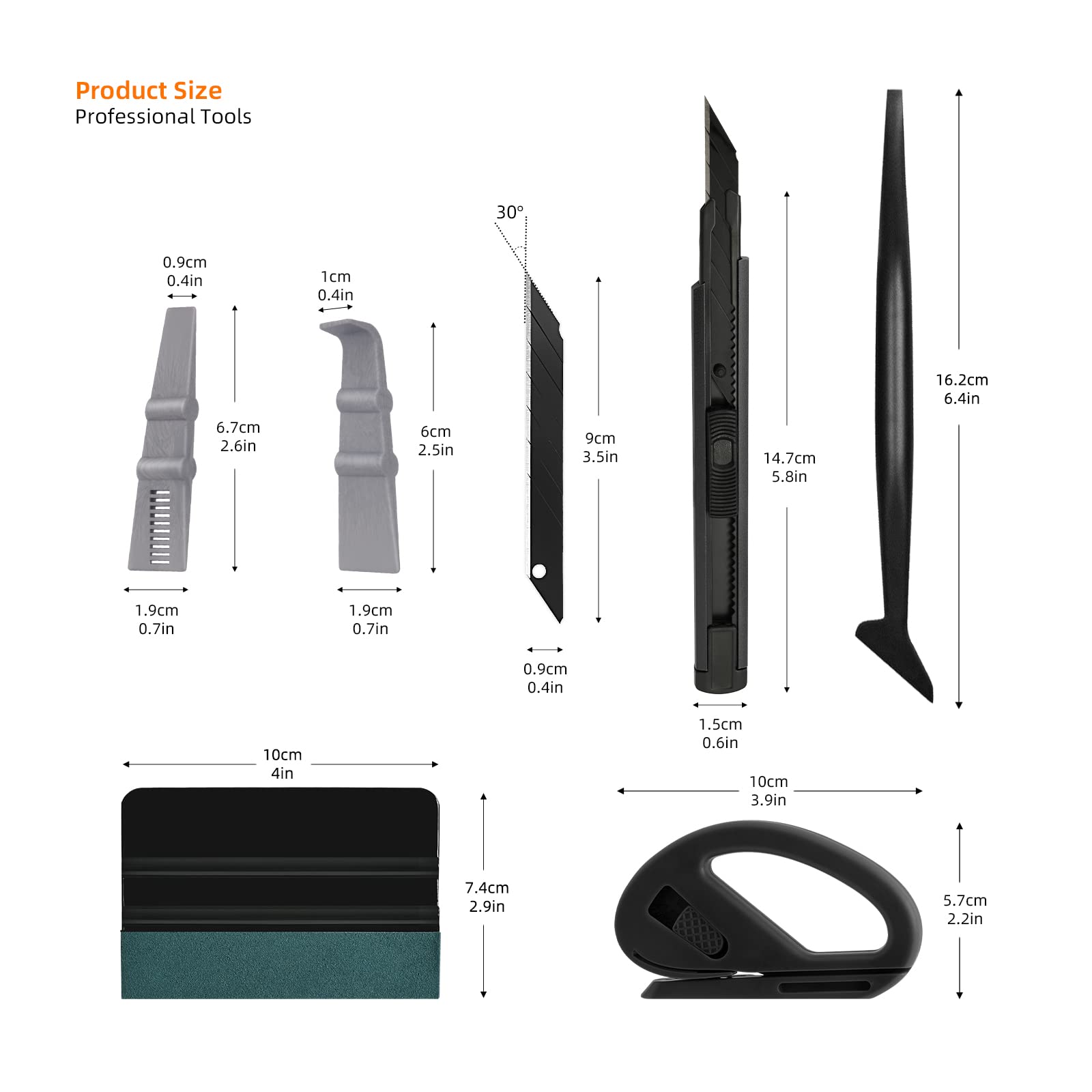 EHDIS 7 Stück Folierungs Werkzeug Auto Folierung Set Vinyl Wraps Tool Fenster Tönung Vinyl Wrap Werkzeuge Filzrakel Cuttermesser mit 10 Klingen Rakel für Car Wrapping Folie (Schwarz) 7