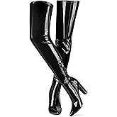 Women Thigh High Boots Chunky Heel Over The Knee Boots Patent Leather PU Stretchy Tall Boots Sexy Pointed Toe Fashion GOGO Boots Prom Party Knee High Boots