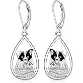 925 Sterling Silver Dog Earrings for Women Border Collie Dog Mom Christmas Earrings Jewelry Gifts for Women