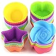 LetGoShop Silicone Cupcake Liners Reusable Baking Cups Nonstick Easy Clean Pastry Muffin Molds 4 Shapes Round, Stars, Heart, 