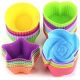 LetGoShop Silicone Cupcake Liners Reusable Baking Cups Nonstick Easy Clean Pastry Muffin Molds 4 Shapes Round, Stars, Heart, 