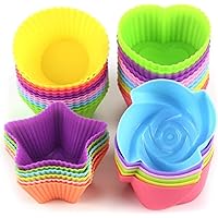 LetGoShop Silicone Cupcake Liners Reusable Baking Cups Nonstick Easy Clean Pastry Muffin Molds 4 Shapes Round, Stars…