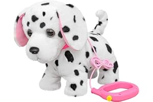 YH YUHUNG Walking and Barking Dalmatian Puppy Stuffed Animated Dog Toy for Kids with Leash, Head Nod,Walking,Barking,Tail Wagging,Electrnoic Pets Puppy Plush Toy for Kids,Boys and Girls Gift