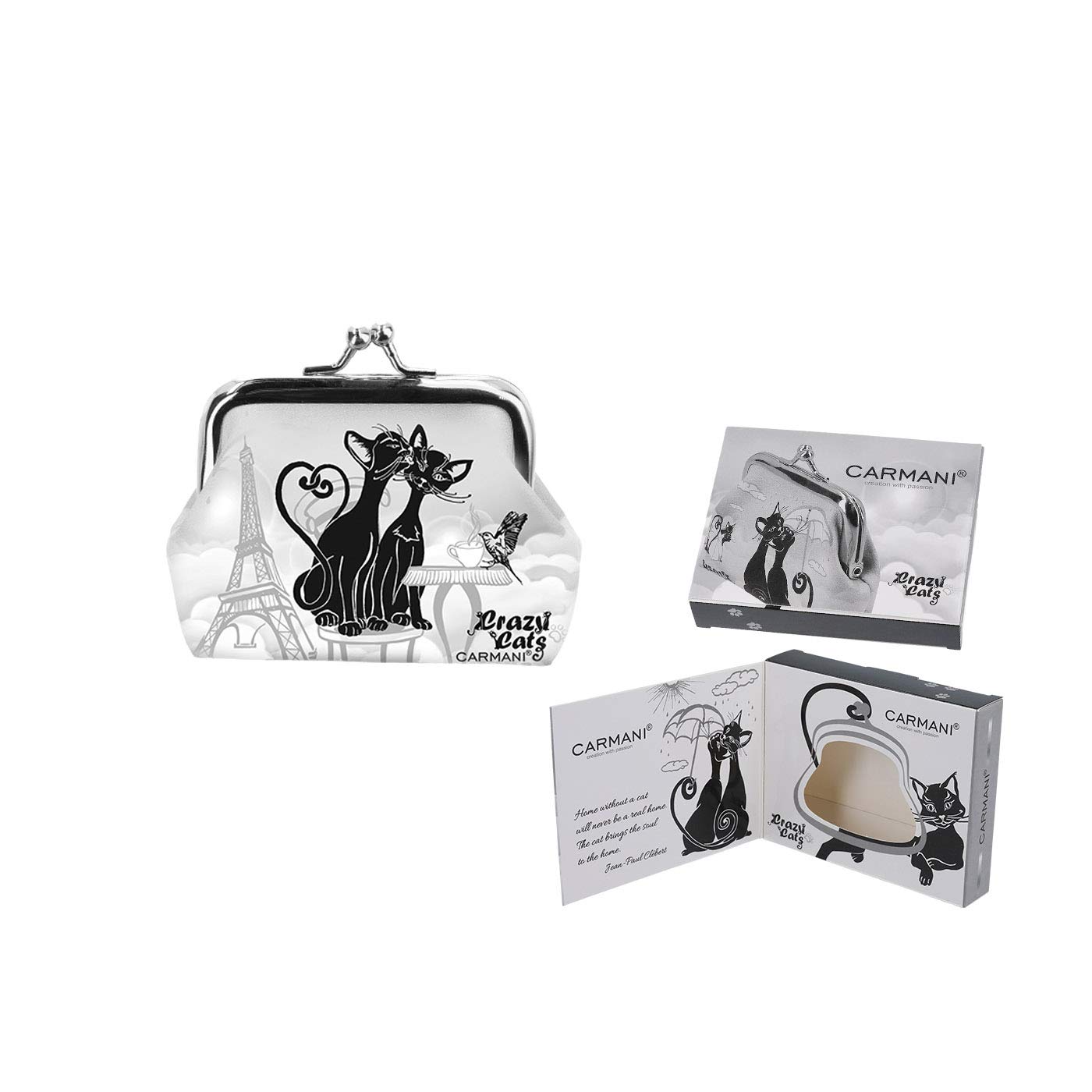 CARMANI - Small Ladies Clasp Coin Purse with Crazy Cats Pattern