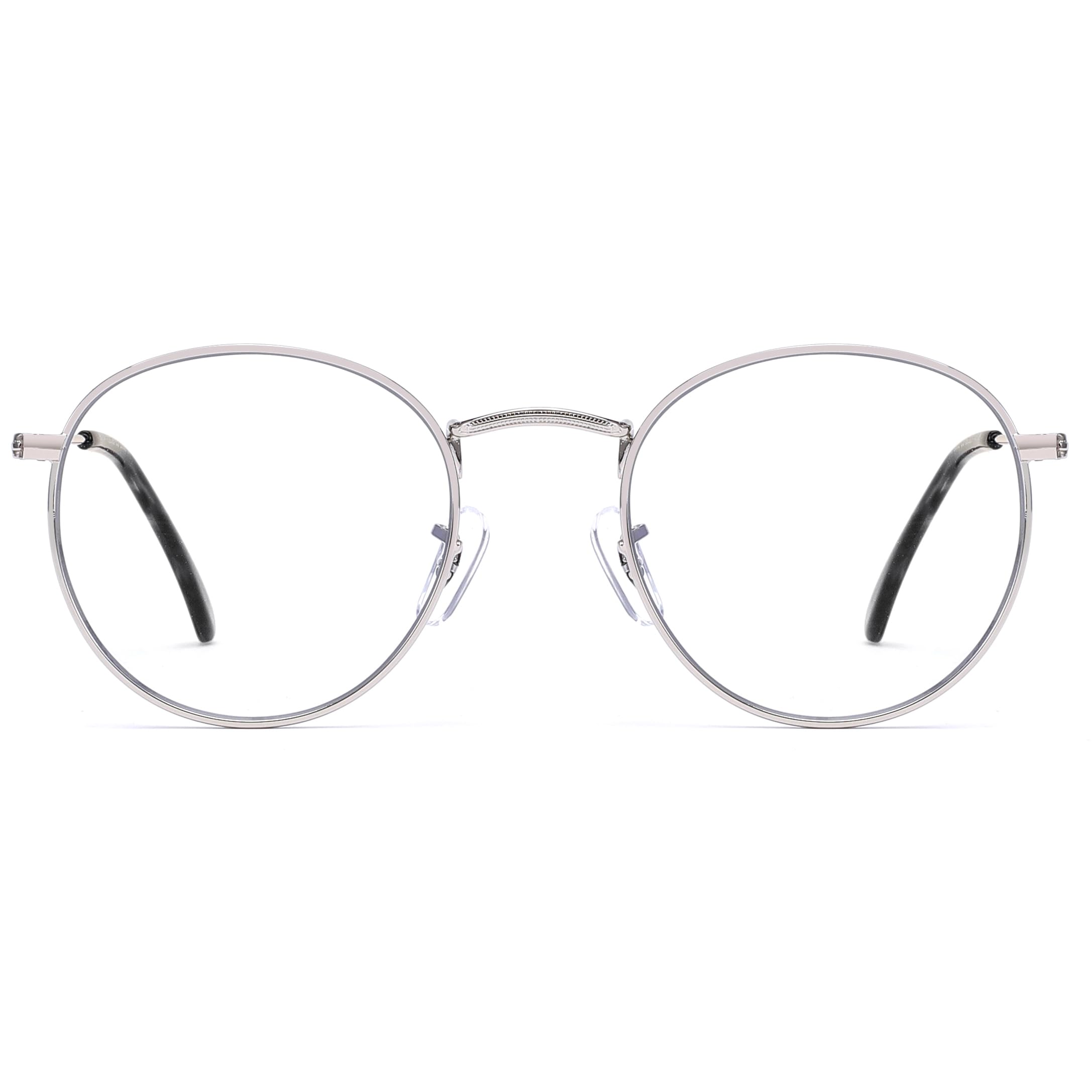 JFXQDR Round Blue Light Blocking Glasses for Men Women, Circle Metal Wire Rimmed Frame Glasses Anti Glare & UV RF5002 (Silver)