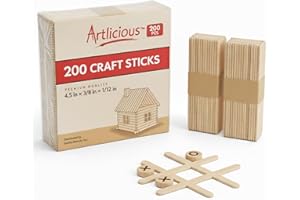 Artlicious 200 Pcs Wooden Craft Sticks – Food-Grade Popsicle Sticks for Crafts & ice Cream Sticks – Wooden Sticks for Crafts, Wood Craft Sticks, Popsicle Sticks Bulk (Natural, 4" x 0.5" x 4.5")