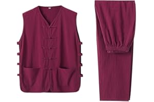 ZooBoo Chinese Kung Fu Mens Vest Pants Suit - Vintage Sleeveless Cotton and linen Vest Pants Sets