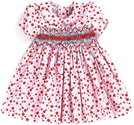 sissymini Infant & Toddler Puffed Sleeve Spring/Summer English Garden Pink Hand Smocked Dress - (12M, 18M, 24M, 2T, 3T, 4T) (Pink Mini Floral, 3T)