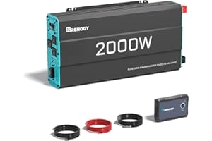 Renogy Inverter P2 2000 watt Pure Sine Wave Inverter, Solar Car Power Inverter 12V to 120V AC Converter for RV, Truck, Camping, Home Backup, Outdoor, Emergency, Off-Grid Living, 16.4FT Remote Control