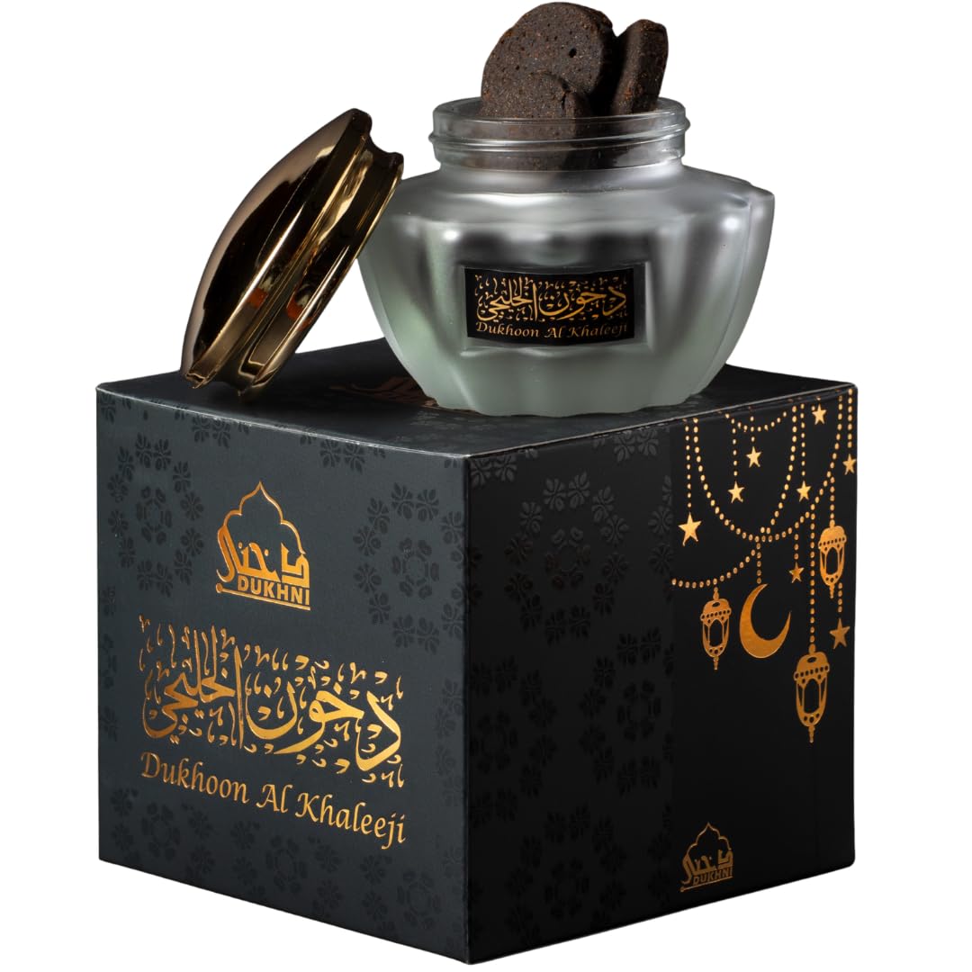 Dukhoon Al Khaleeji Oud Bakhoor عود بخور خليجي by Dukhni | Authentic Arabic Bakhoor Incense | 40 gm jar | Handmade, Luxurious | Zesty Oriental Blend | Perfect for Prayer, Ramadan & Eid Gift Hampers