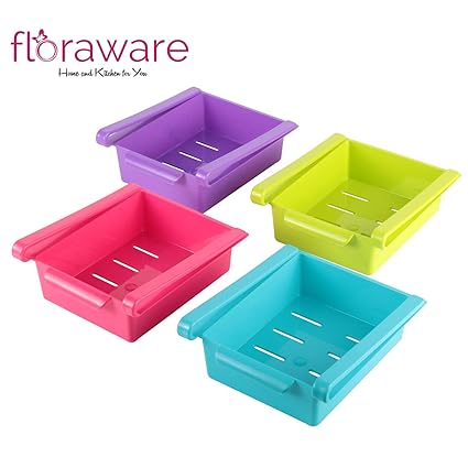Floraware Plastic Refrigerator Storage Rack Set, Set of 4, Multicolour