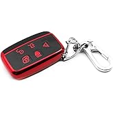 INFIPAR Fit for Land Rover Discovery Sport LR2 LR4 Range Rover Range Rover Evoque Sport Velar Jaguar F-Pace F-Type XE XF XJ XK TPU Key Fob Remote Cover Case Shell Holder Protector Accessories, Red