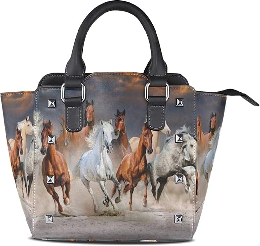 Amazon ハンドバッグ レディース ブランド Pu革 レザー おしゃれ 3way 馬 草原 動物 ブラウン ショルダーバッグ 斜めがけ カジュアル エレガント かわいい 流行 主婦 手提げバッグ トートバッグ