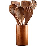 Amazon Com Wooden Cooking Utensils Kitchen Utensil Nayahose Natural Teak Wood Kitchen Utensils Set Nonstick Hard Wooden Spatula And Wooden Spoons