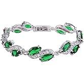 EleQueen Women's Silver-Tone Full Cubic Zirconia Marquise Leaf Roman Tennis Bracelet