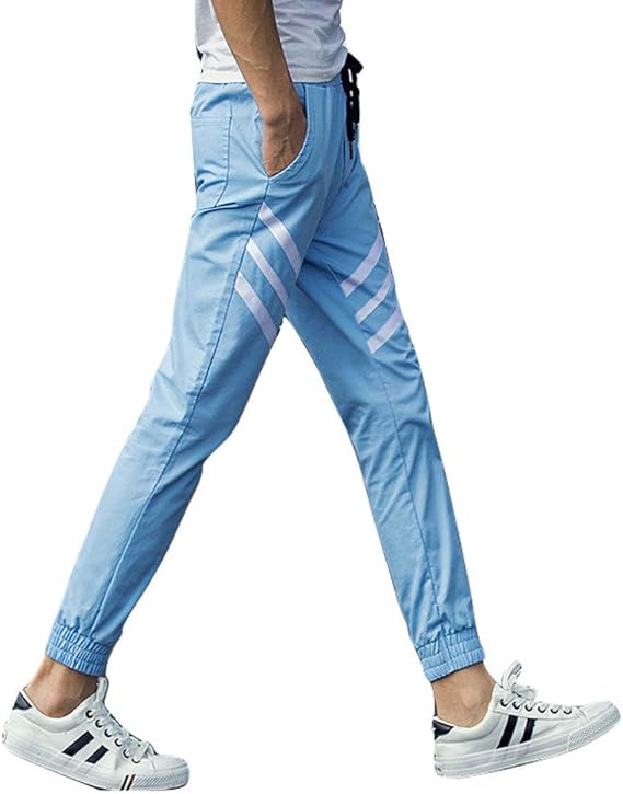 Amazon Spinas スピナス メンズ ジョガーパンツ 9分丈 スリム 春 夏 ライン デザイン スポーティー コットン 全５色 ブラック ネイビー カーキ オリーブグリーン ライトブルー ロングパンツ 通販