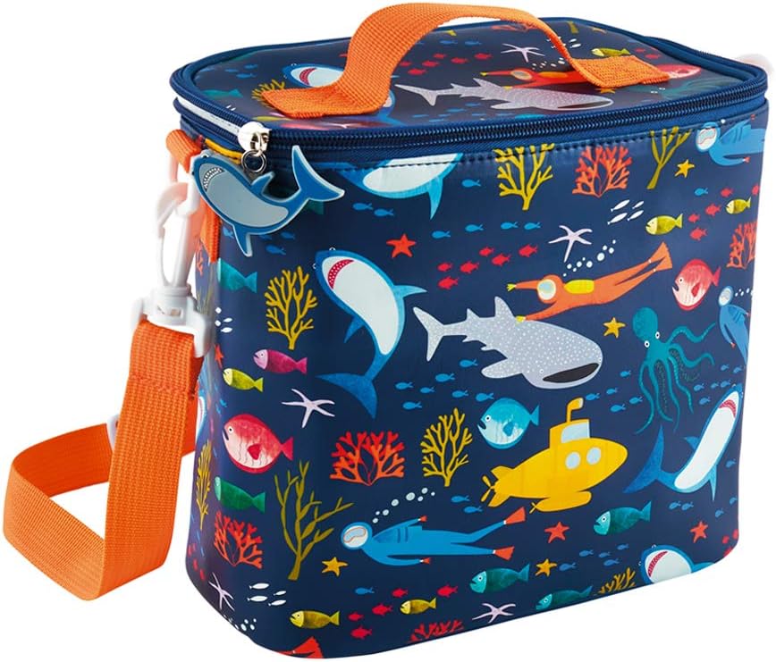 Floss & Rock Deep Sea Shark Dark Blue 8 x 8 Acrylic and Aluminum Insulated Lunch Box Bag